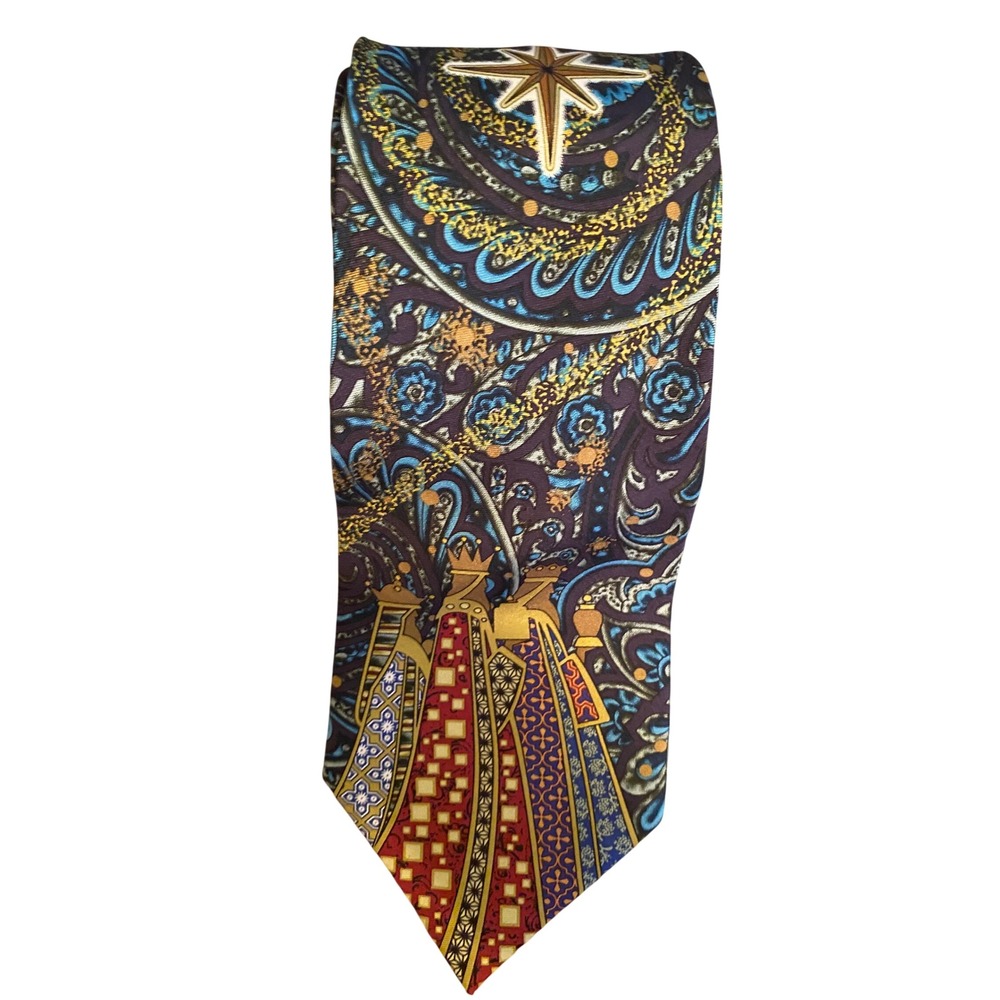 Eagles Wings Mens Silk Tie Three Wise Men Magi Christmas Paisley Purple Gold